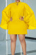 Yellow Elegant Solid Hollowed Out Patchwork Pocket Hot Drill Pleated O Neck Straight Dresses