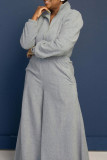 Grey Casual Solid Patchwork Pocket Zipper Zipper Collar Loose Jumpsuits