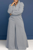 Grey Casual Solid Patchwork Pocket Zipper Zipper Collar Loose Jumpsuits