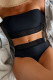 Black Sportswear Patchwork Contrast Swimwears(With Paddings)