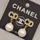 White Gold Elegant Letter Pearl Rhinestone Earrings