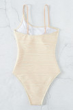 White Sportswear Solid Patchwork Fold Swimwears(With Paddings)
