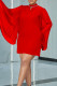 Red Elegant Solid Hollowed Out Patchwork Pocket Hot Drill Pleated O Neck Straight Dresses