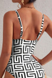Deep Coffee Sportswear Print Patchwork Swimwears(With Paddings)