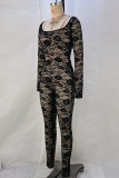 Black Sexy Solid Lace Patchwork See-through U Neck Skinny Jumpsuits