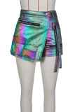 Silver Sexy Solid Patchwork Zipper Regular High Waist Conventional Solid Color Bottoms
