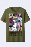 Army Green Street Figure Print Letter O Neck T-Shirts
