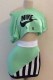 Light Green Casual Print Letter O Neck Short Sleeve Two Pieces