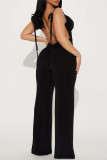 Rose Red Sweet Solid Patchwork Fold Spaghetti Strap Regular Jumpsuits