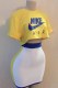 Yellow Casual Print Letter O Neck Short Sleeve Two Pieces