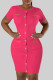Rose Red Casual Solid Patchwork Pocket O Neck Sheath Dresses