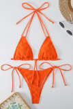 Tangerine Red Sportswear Solid Bandage Patchwork Swimwears(With Paddings)