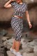 Black Casual Print Letter O Neck Short Sleeve Two Pieces