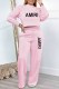 Pink Casual Print Letter O Neck Long Sleeve Two Pieces