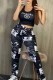 Black And White Street Print Letter U Neck Sleeveless Two Pieces