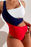 White Sportswear Color Block Patchwork Contrast Swimwears(With Paddings)