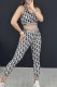 Black Sexy Street Print Letter U Neck Sleeveless Two Pieces