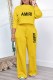 Yellow Casual Print Letter O Neck Long Sleeve Two Pieces