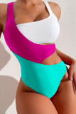 White Sportswear Color Block Patchwork Contrast Swimwears(With Paddings)