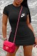 Black Casual Print Letter O Neck One Step Skirt Dresses