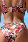Red Sportswear Print Hollowed Out Patchwork Swimwears(With Paddings)