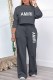 Dark Gray Casual Print Letter O Neck Long Sleeve Two Pieces