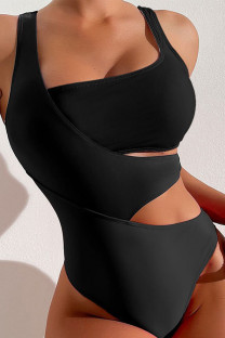 Black Sportswear Color Block Patchwork Contrast Swimwears(With Paddings)