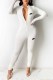 White Sexy Print Letter Zipper Collar Jumpsuits