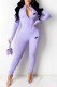 Light Purple Sexy Print Letter Zipper Collar Jumpsuits