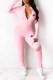 Pink Sexy Print Letter Zipper Collar Jumpsuits
