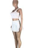 White Sweet Sportswear Solid Patchwork U Neck Sleeveless Two Pieces
