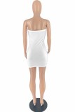White Sexy Street Geometric Patchwork Strapless One Step Skirt Dresses