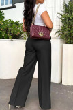Pink Casual Solid Patchwork Zipper Straight High Waist Wide Leg Solid Color Bottoms