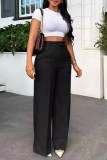 Pink Casual Solid Patchwork Zipper Straight High Waist Wide Leg Solid Color Bottoms