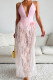 Pink Sportswear Solid Lace Patchwork See-through Backless Swimwears(With Paddings)