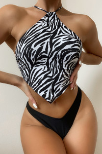 Zebra Sportswear Animal Print Patchwork Swimwears(With Paddings)