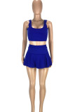 Royal Blue Sweet Sportswear Solid Patchwork U Neck Sleeveless Two Pieces