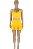 Yellow Sweet Sportswear Solid Patchwork U Neck Sleeveless Two Pieces