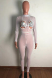 White Fashion Sexy Solid Hollowed Out See-through Half A Turtleneck Skinny Jumpsuits