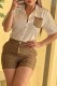 Brown Elegant Letter Patchwork Turndown Collar Short Sleeve Two Pieces