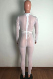 White Fashion Sexy Solid Hollowed Out See-through Half A Turtleneck Skinny Jumpsuits