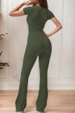 Army Green Casual Solid Patchwork Square Collar Skinny Jumpsuits