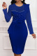 Color Blue Elegant Solid Patchwork See-through Flounce Beading Mesh Zipper O Neck Wrapped Skirt Dresses