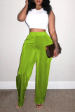 Green Yellow Casual Solid Patchwork Loose High Waist Wide Leg Solid Color Bottoms