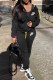 Black Casual Print Letter Zipper Collar Long Sleeve Two Pieces