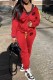 Red Casual Print Letter Zipper Collar Long Sleeve Two Pieces