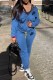 Blue Casual Print Letter Zipper Collar Long Sleeve Two Pieces
