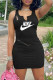 Black Street Print Letter V Neck One Step Skirt Dresses