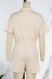 White Casual Solid Patchwork Buttons Turndown Collar Loose Rompers