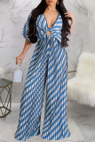 White Rose Red Sexy Print Hollowed Out Patchwork Fold V Neck Loose Jumpsuits